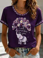 Women's Purple Floral & Alzheimer's Awareness Support Print Tee