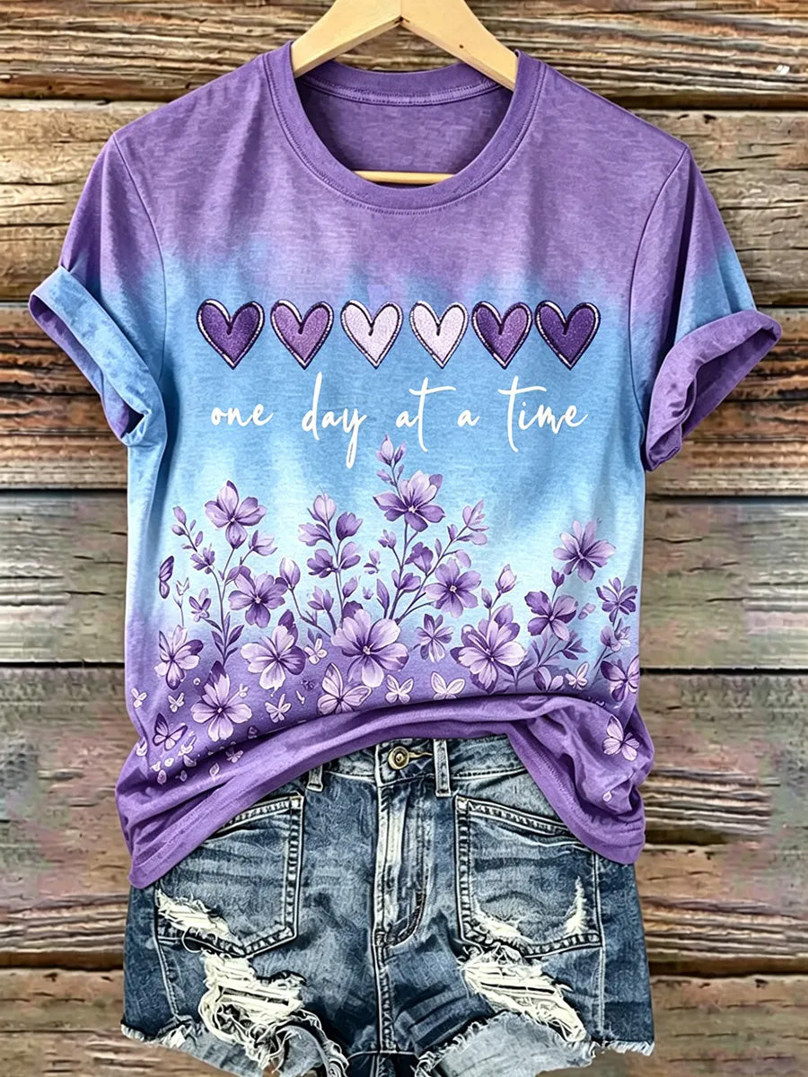 Women's Purple Floral & Alzheimer's Awareness Support Print Tee