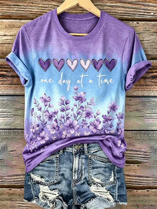 Women's Purple Floral & Alzheimer's Awareness Support Print Tee