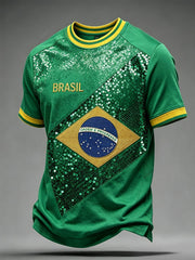 Men's Brazilian Football Inspired Print Short Sleeves T-shirt