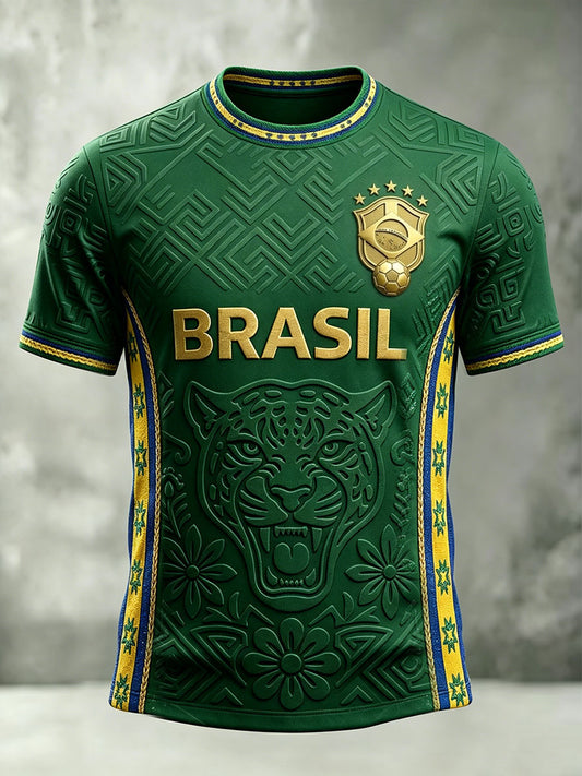 Men's Brazilian Football Art Prin Round Neck Short Sleeves T-shirt