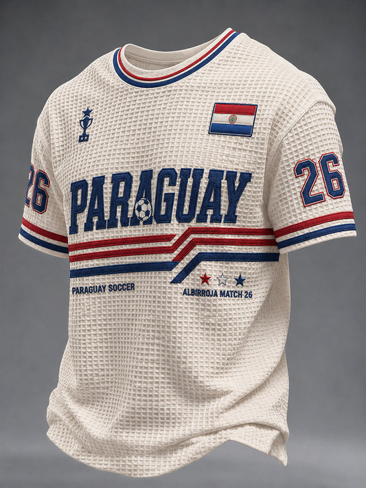 Men's Paraguay Football Printed Waffle Casual Short Sleeve