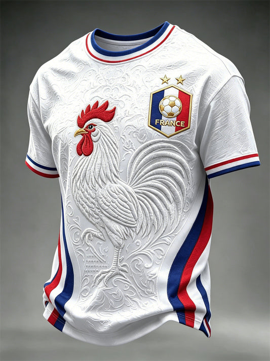 Men's France Football Rooster Flag Inspired Print short sleeves t-shirt