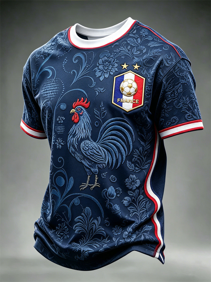 Men's France Football Rooster Flag Inspired Print short sleeves t-shirt