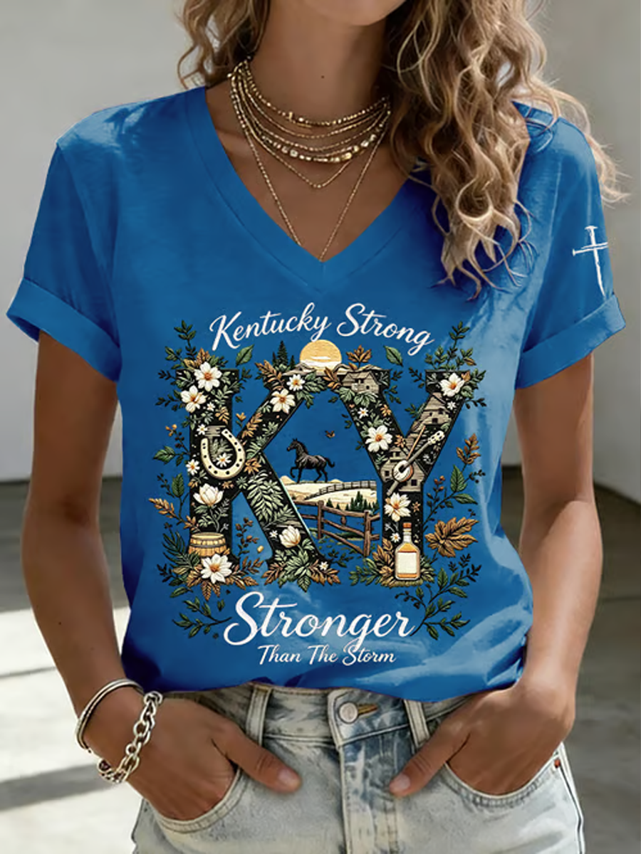 Women's Kentucky Stronger Than Storm Print  short-sleeved T-shirt