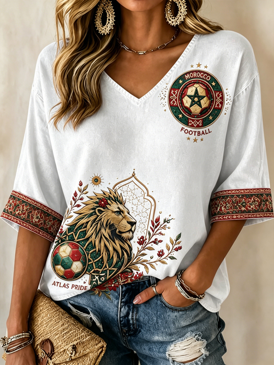 Women's Morocco Printed Mid-length Sleeves V-Neck T-Shirt