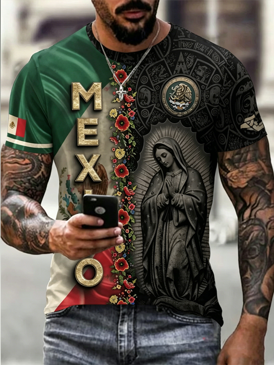 Men's Mexico Football Lover Art Printed short sleeves t-shirt