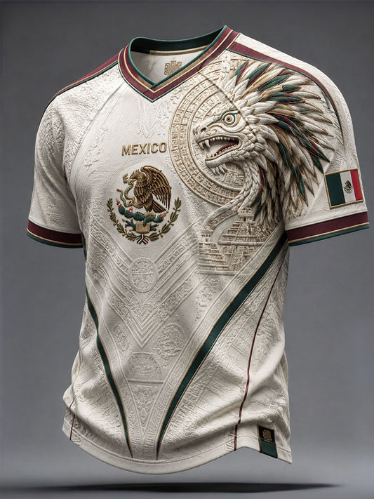Men's Mexico Football Lover Aztec Art Printed T-shirt
