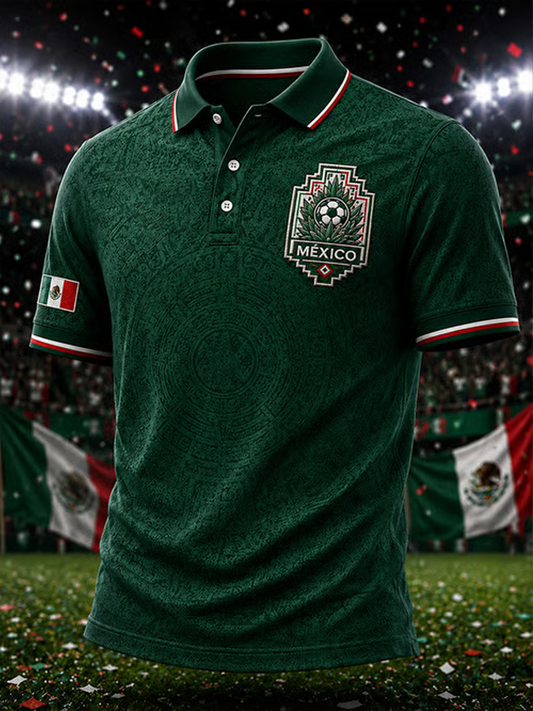 Men's Mexico Football Lover Art Printed polo shirt