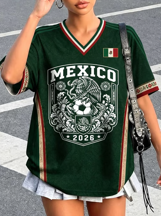 Women's Mexico Football Lover Art Printed short-sleeved T-shirt