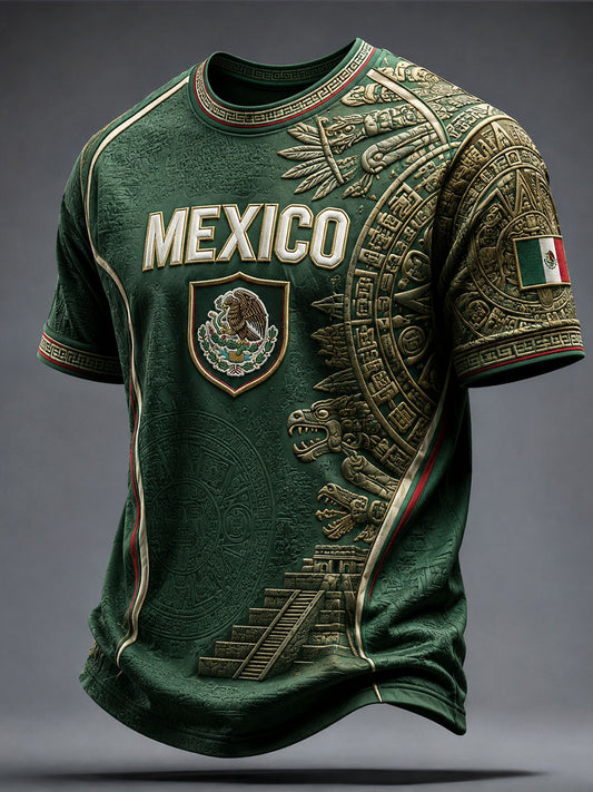 Men's Mexico Football Lover Aztec Art Printed T-shirt
