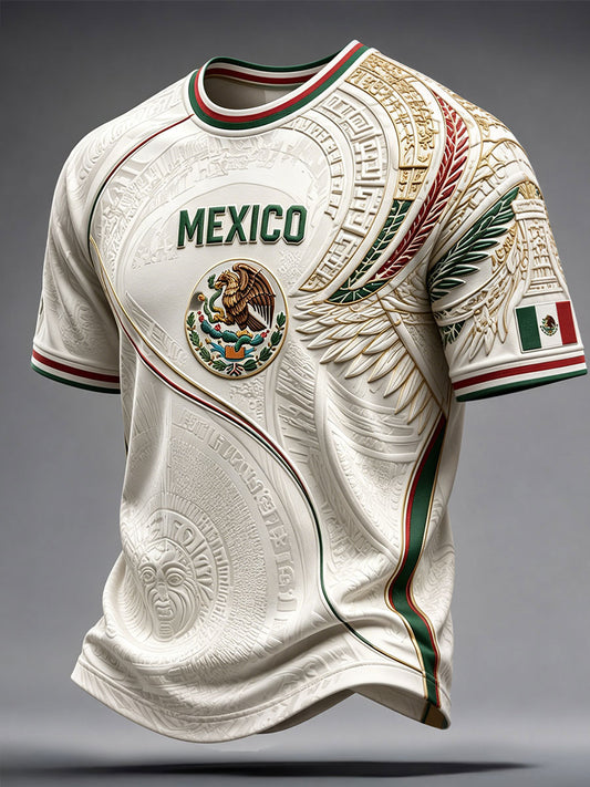 Men's Mexico Football Lover Aztec Art Printed T-shirt