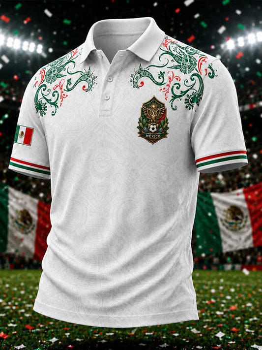 Men's Mexico Football Lover Art Printed polo shirt