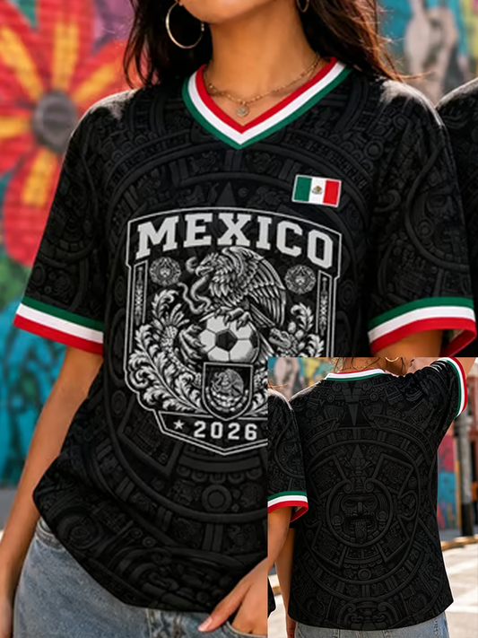 Women's Mexico Football Lover Art Printed short-sleeved T-shirt