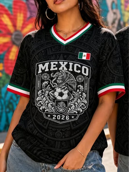 Women's Mexico Football Lover Art Printed short-sleeved T-shirt