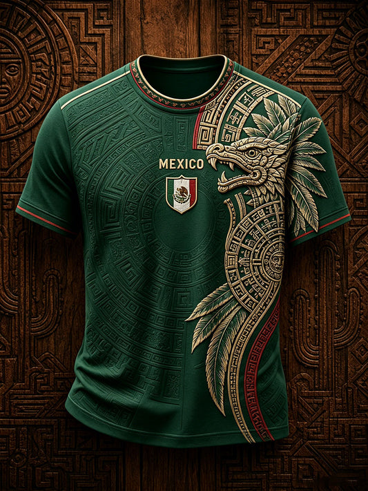 Men's Mexico Football Lover Aztec Art Printed T-shirt
