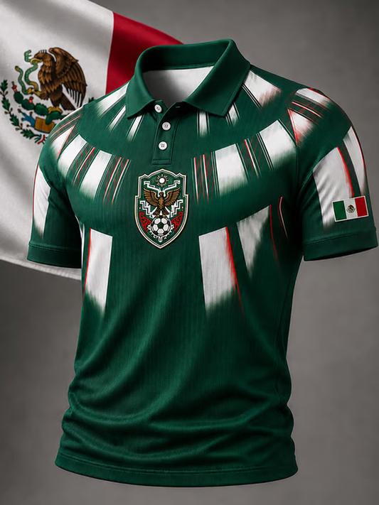 Men's Mexico Football Lover Art Printed polo shirt