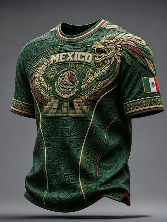 Men's Mexico Football Lover Aztec Art Printed T-shirt