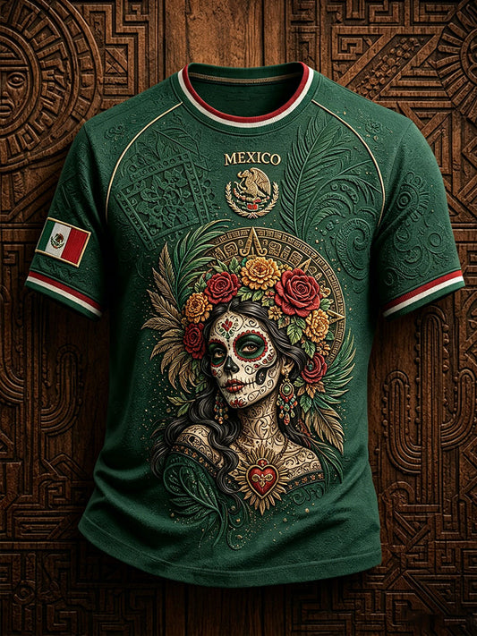 Men's Mexico Football Lover La Catrina Art Printed T-shirt