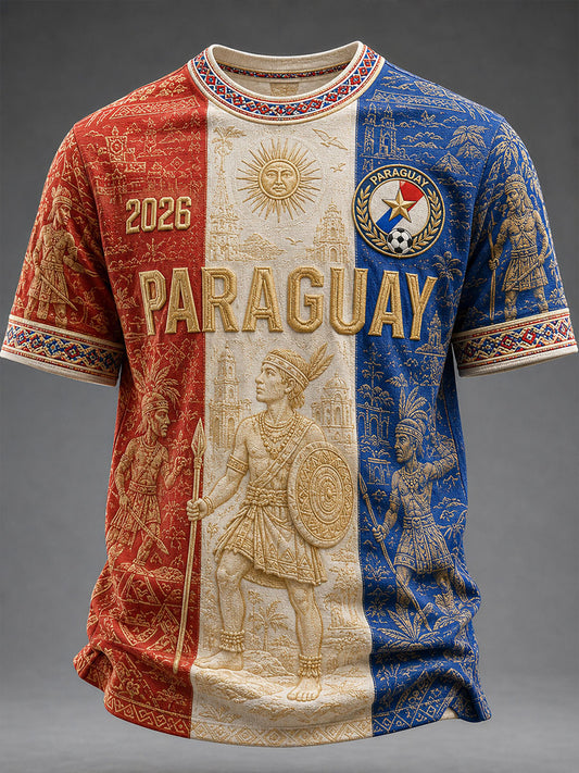 Men's Paraguay Football Print Casual T-Shirt