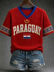Women's Paraguay Football Fan Gift Art Print Casual Short Sleeve T-shirt