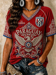 Women's Paraguay Soccer V-neck  T-shirt