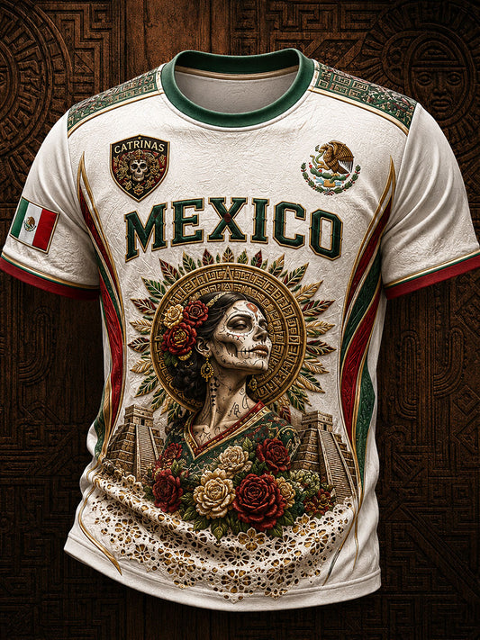 Men's Mexico Football Lover La Catrina Art Printed T-shirt