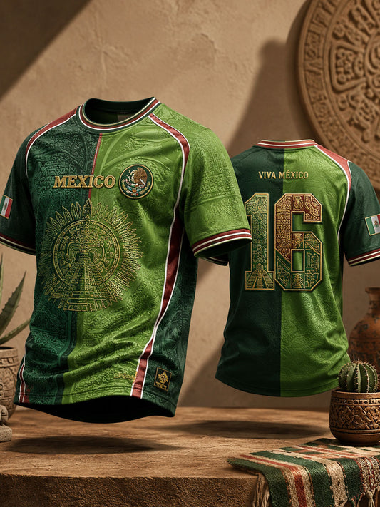 Men's Mexico Football Lover Art Printed T-shirt