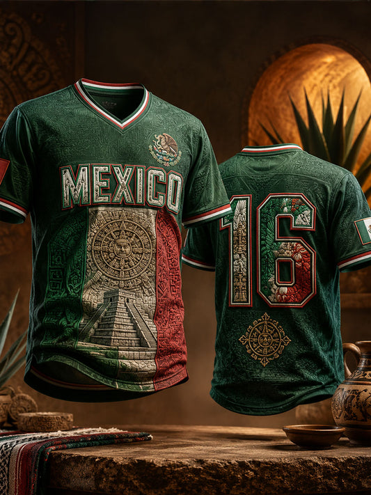 Men's Mexico Football Lover Art Printed V-neck T-shirt