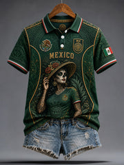 Women's Mexico Football Lover La Catrina Art Printed Casual Tops