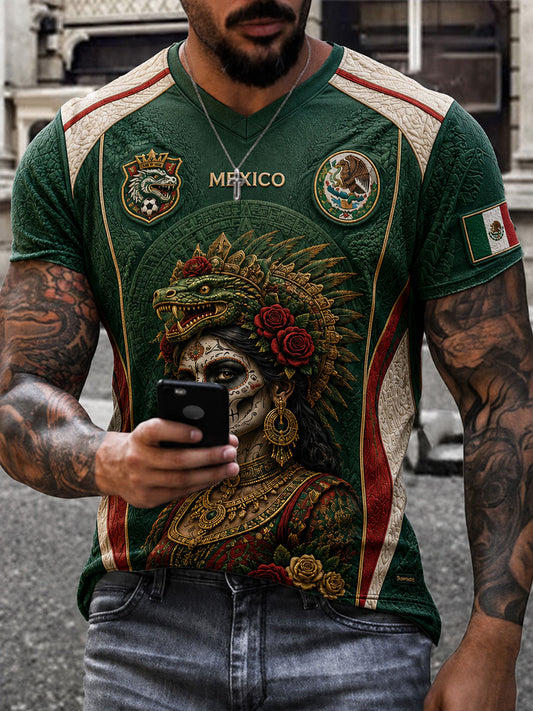 Men's Mexico Football Lover La Catrina Art Printed T-shirt
