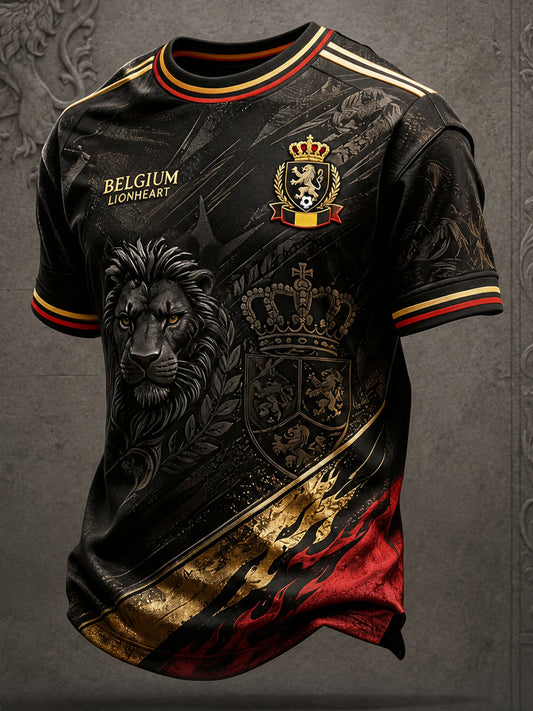 Men's Belgium Football Lover Art Printed T-shirt