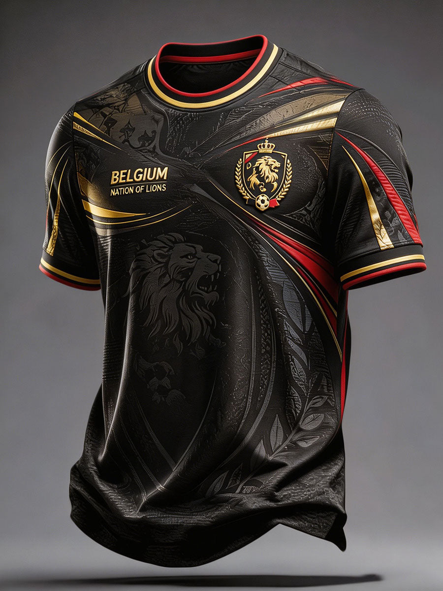 Men's Belgium Football Lover Art Printed T-shirt