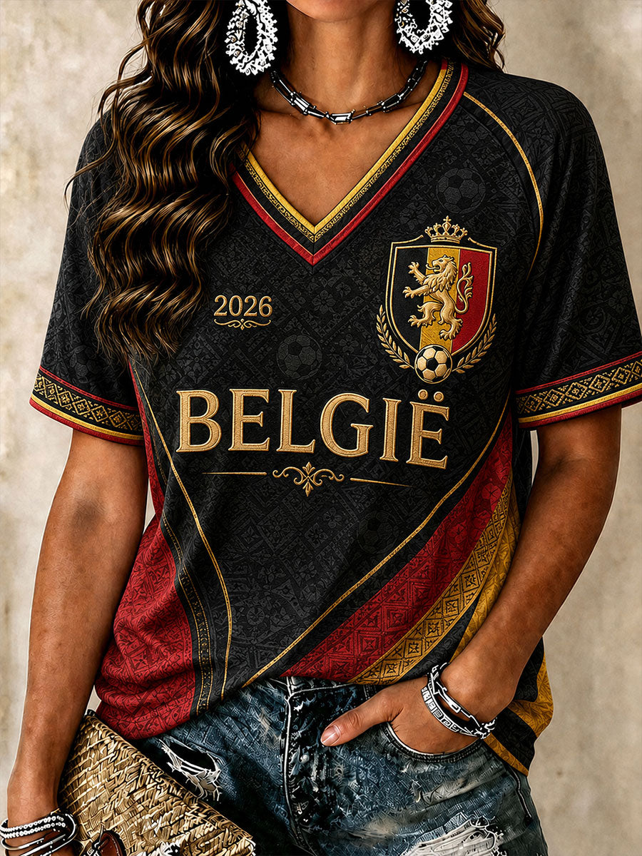 Women's Belgium Football V-neck T-shirt