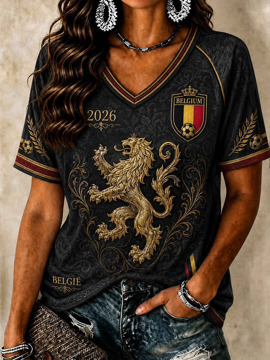 Women's Belgium Football V-neck T-shirt