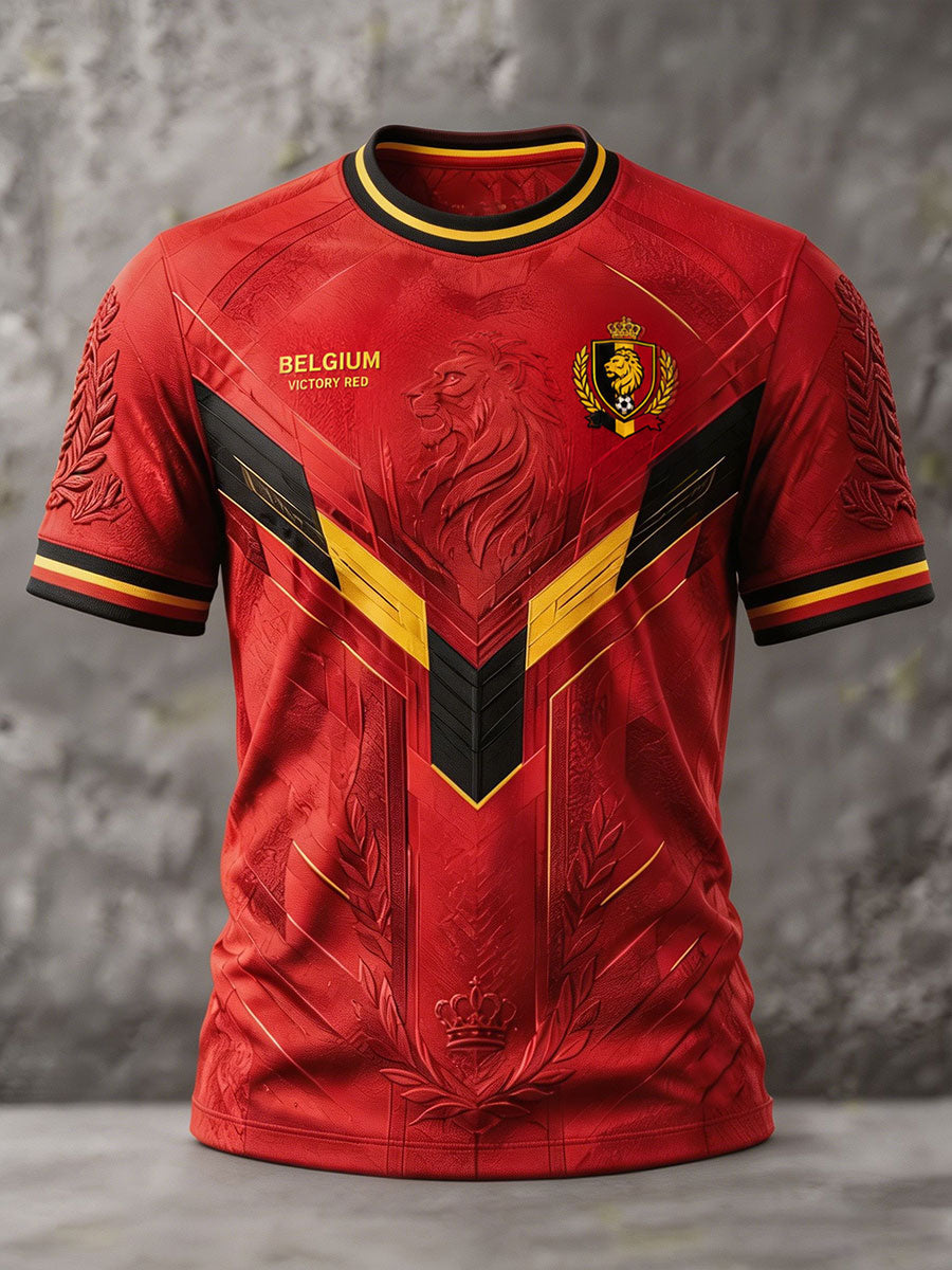 Men's Belgium Football Lover Pride Art Printed T-shirt