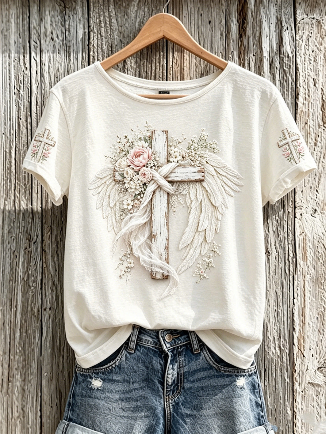 Women's Faith Pattern Printed Leisure Round Neck Short Sleeve T-shirt