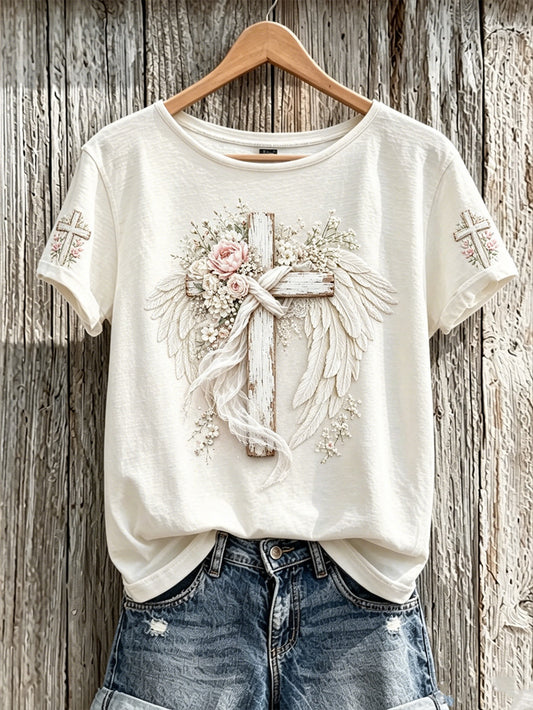 Women's Faith Pattern Printed Leisure Round Neck Short Sleeve T-shirt