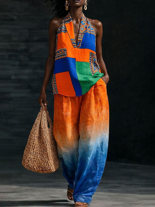 Women's Africa Art Cotton Linen Set