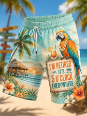 Men's I'm Retired It's 5 O'clock Everywhere Parrot Print Casual Shorts