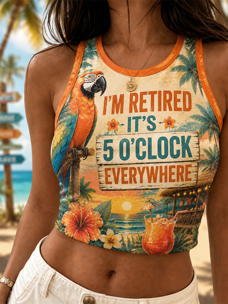 Women's I'm Retired It's 5 O'clock Everywhere Parrot Print Casual Vest