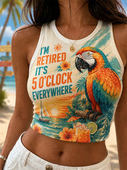 Women's I'm Retired It's 5 O'clock Everywhere Parrot Print Casual Vest