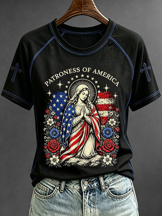 Women's Patroness of America Virgin Mary Art Print Short-sleeved T-shirt