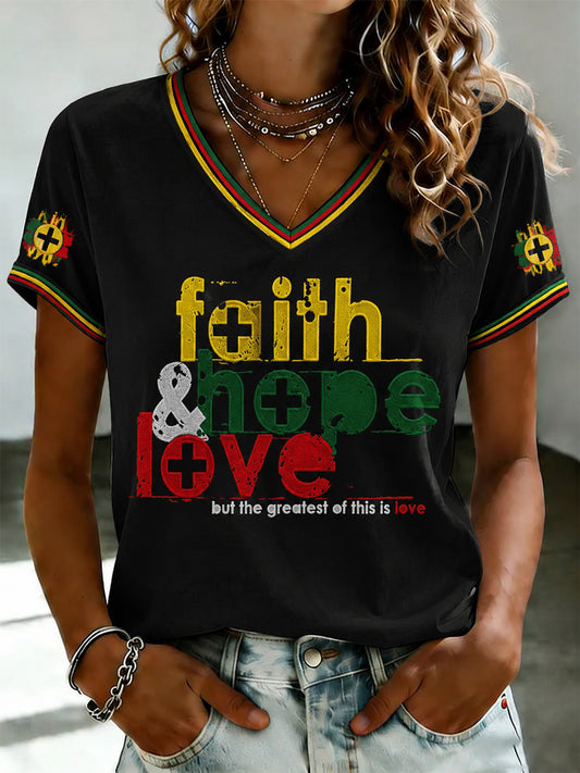 Women's Faith Printed V-neck T-shirt