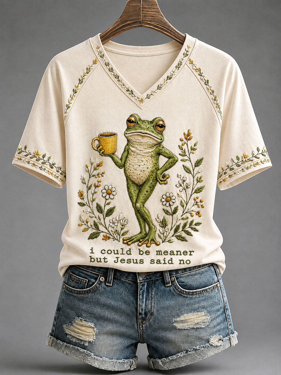 Women's 'I Could Be Meaner But Jesus Said No' Printed Casual T-Shirt