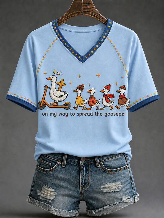 Women's On My Way To Spread The Goosepel V-neck Off-shoulder Short-sleeved T-shirt