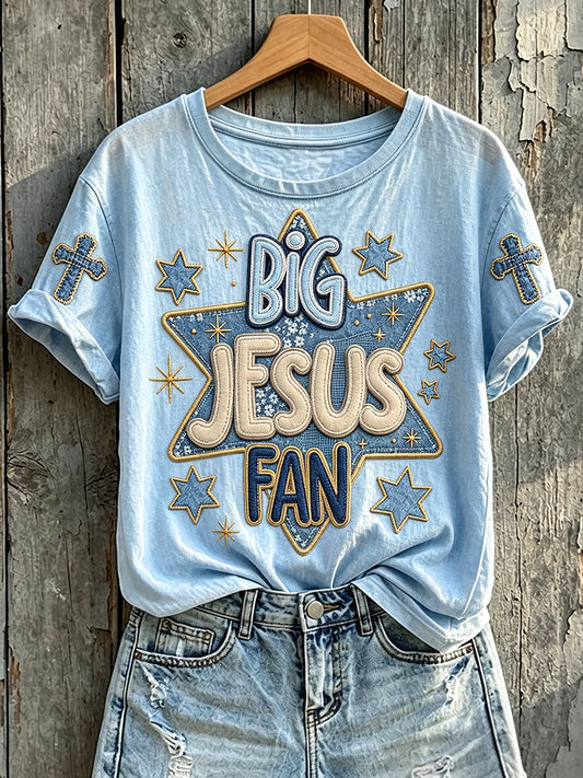 Women's Big Jesus Fan Print Faith Base Short-sleeved T-shirt