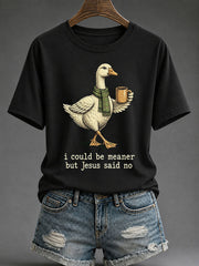 Women's 'I Could Be Meaner But Jesus Said No' Printed Casual T-Shirt