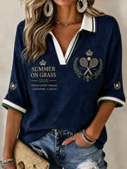 Women's Summer On Grass Mid-length Sleeves V-Neck T-Shirt