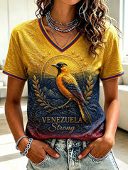 Women's Troupial Venezuela Strong Printed V-neck T-shirt